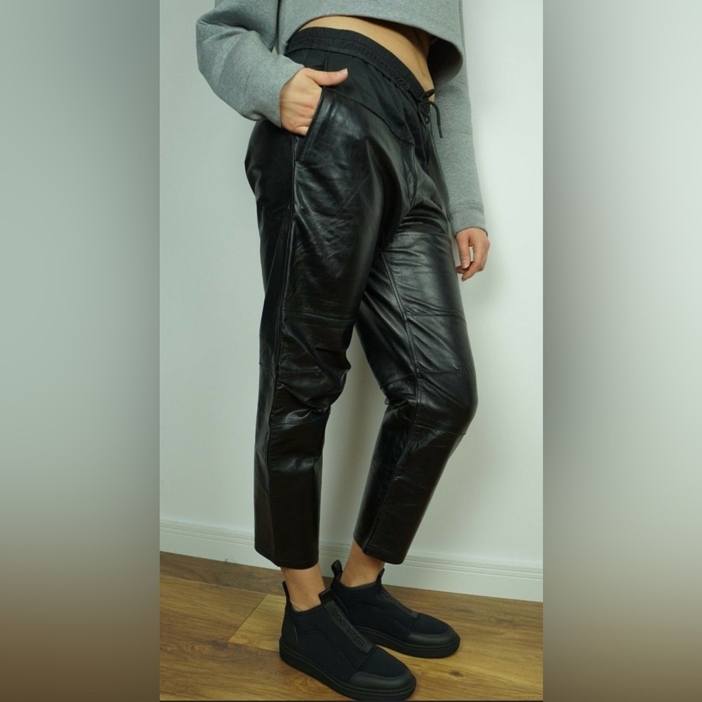 Alexander Wang H&M Leather Paneled Trouser Pants Black , size 4 - Picture 13 of 14